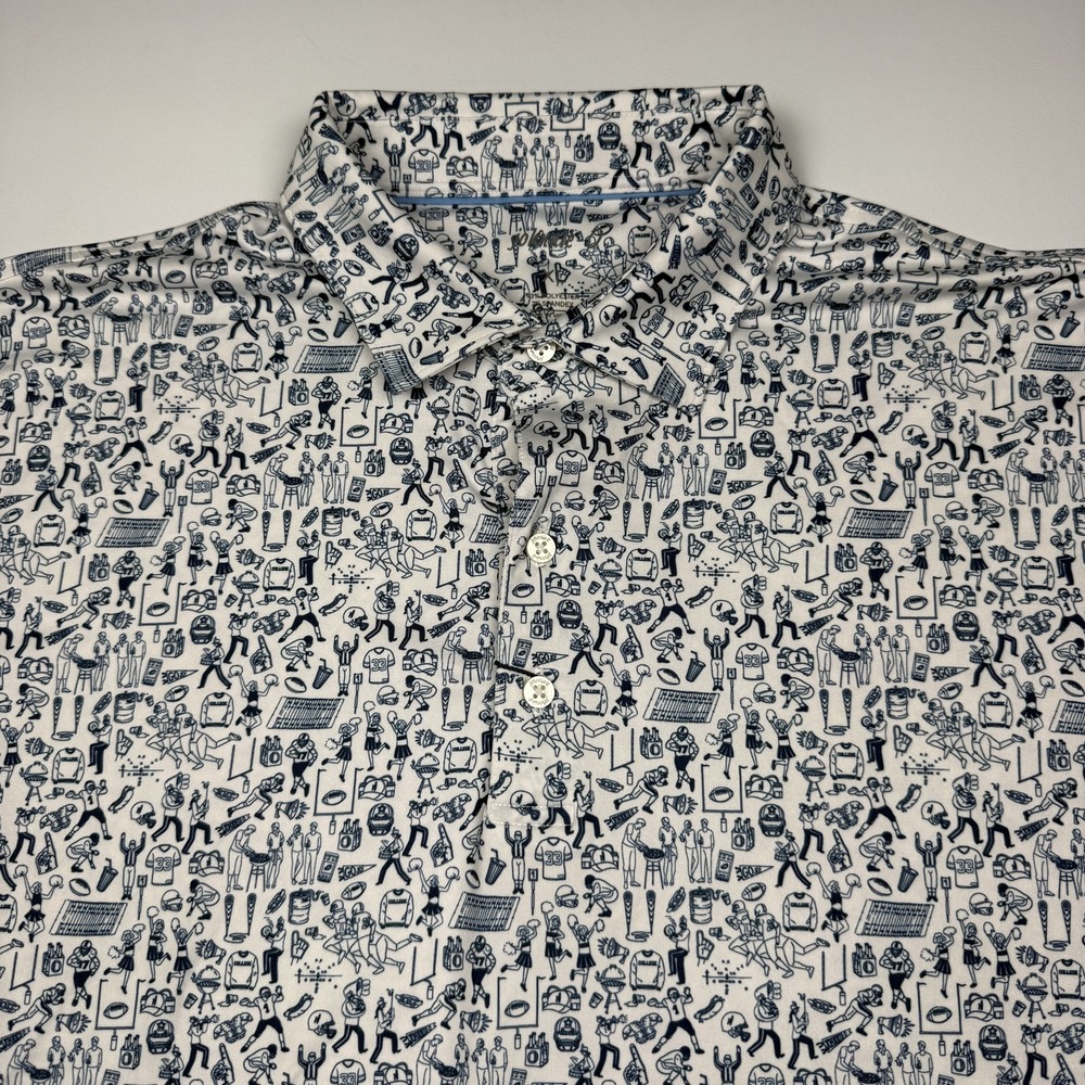 Johnnie O Polo Shirt Mens XL White Sports Graphic Golf Performance Stretch